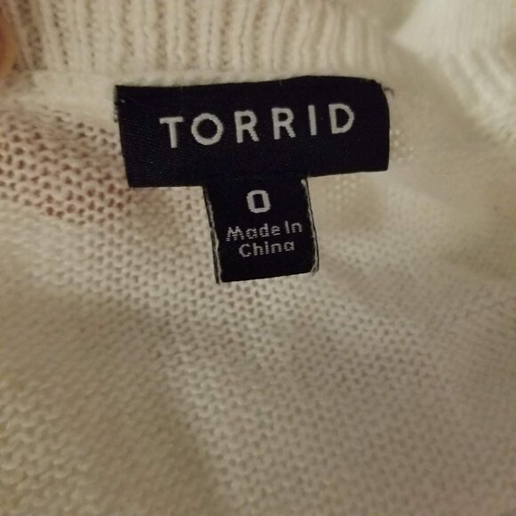 Torrid Linen V-Neck Lace Up Open Knit Light Short Sleeve Sweater Top Size 0X - Picture 7 of 8